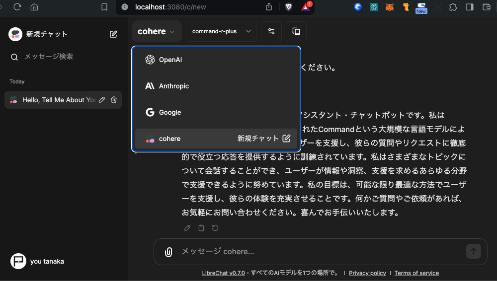 ChatGPTからLibreChatでCohere Command R+に切り替える。 - rettuce.blog